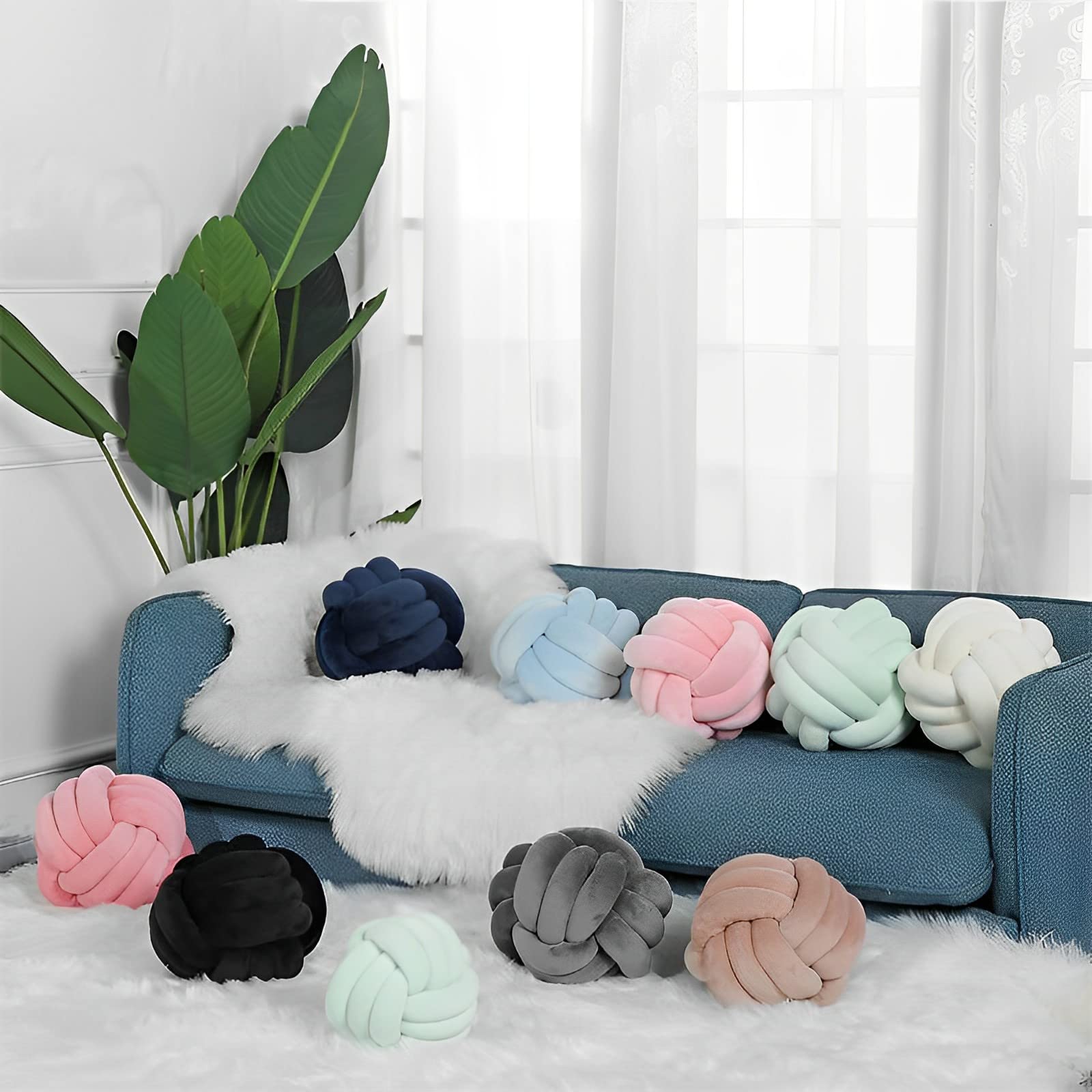 Handmade Knot Ball Pillow - Soft Round Plush Throw Cushion for Home Decor, Kids Room & Nursery (Caramel, 8.5