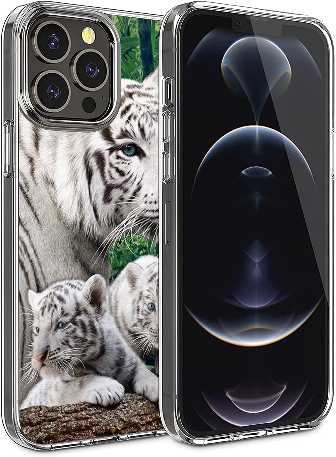 Shockproof Clear Phone Case for iPhone 12/12 Pro - Cute Majestic White Tiger Design | Protective Cover for Everyday Use, Travel & Outdoor Activities