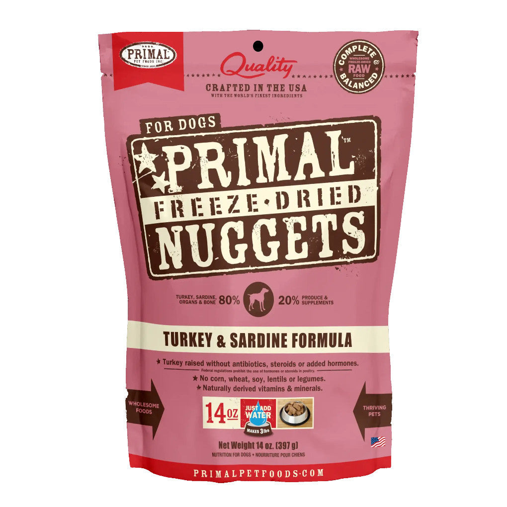 PRIMAL Freeze Dried Dog Food Nuggets - 14oz (397g) High Protein Grain-Free Treats for Dogs - Chicken, Pork, Lamb, Turkey & Sardine Flavors - Perfect for Training, Snacking & Meal Toppers