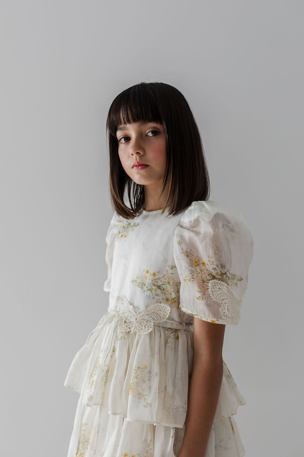 Petite Amalie Elbow Sleeve Floral Butterfly Print Dress for Women | Spring Meadow Flowy Midi Dress | Perfect for Garden Parties, Brunch Dates & Summer Weddings