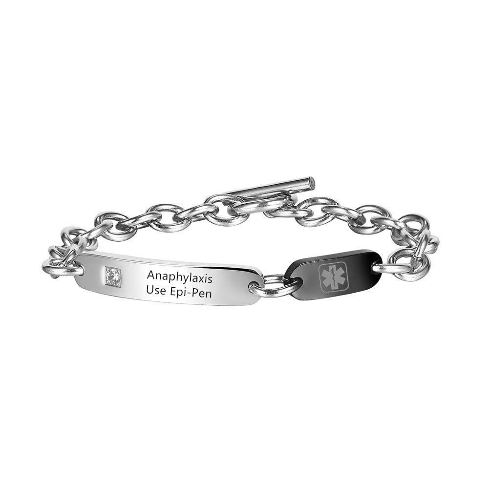 ZKXXJ Medical Alert ID Bracelets for Men & Women - Stainless Steel Link Chain Emergency Identification Bracelet with Customizable Medical Card - Perfect for Seniors, Diabetics & Allergy Sufferers
