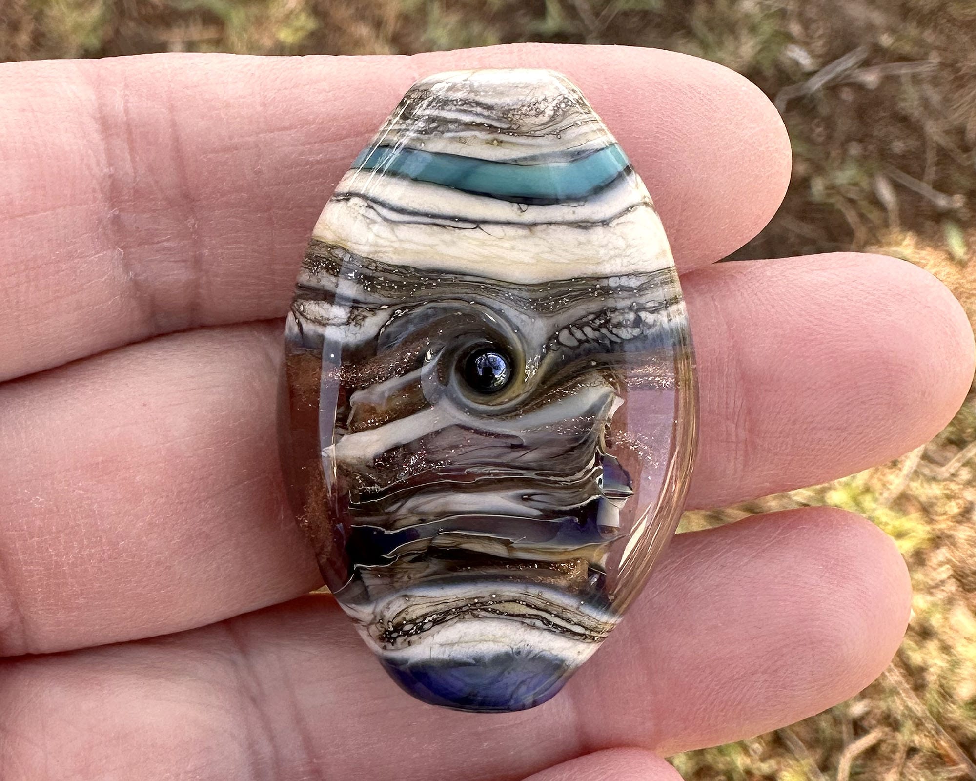 Handmade Blue Organic Lampwork Glass Focal Bead - SRA Certified Artisan Jewelry Component for Necklaces, Bracelets & DIY Crafting