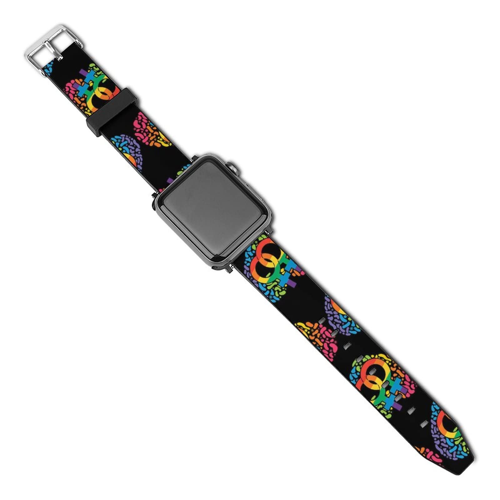 **AMRANDOM Stretchy PU Replacement Watch Band for Apple Watch 38mm/40mm/42mm/44mm - Durable Rainbow Heart LGBT Pride Strap for Women & Men - Perfect for Workouts, Casual Wear & Pride Events**