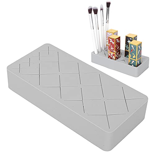 12-Slot Silicone Lipstick Organizer Holder - Gray Makeup Storage Box for Cosmetics Display & Vanity Organization | Perfect for Bathroom, Dresser, and Travel Makeup Case