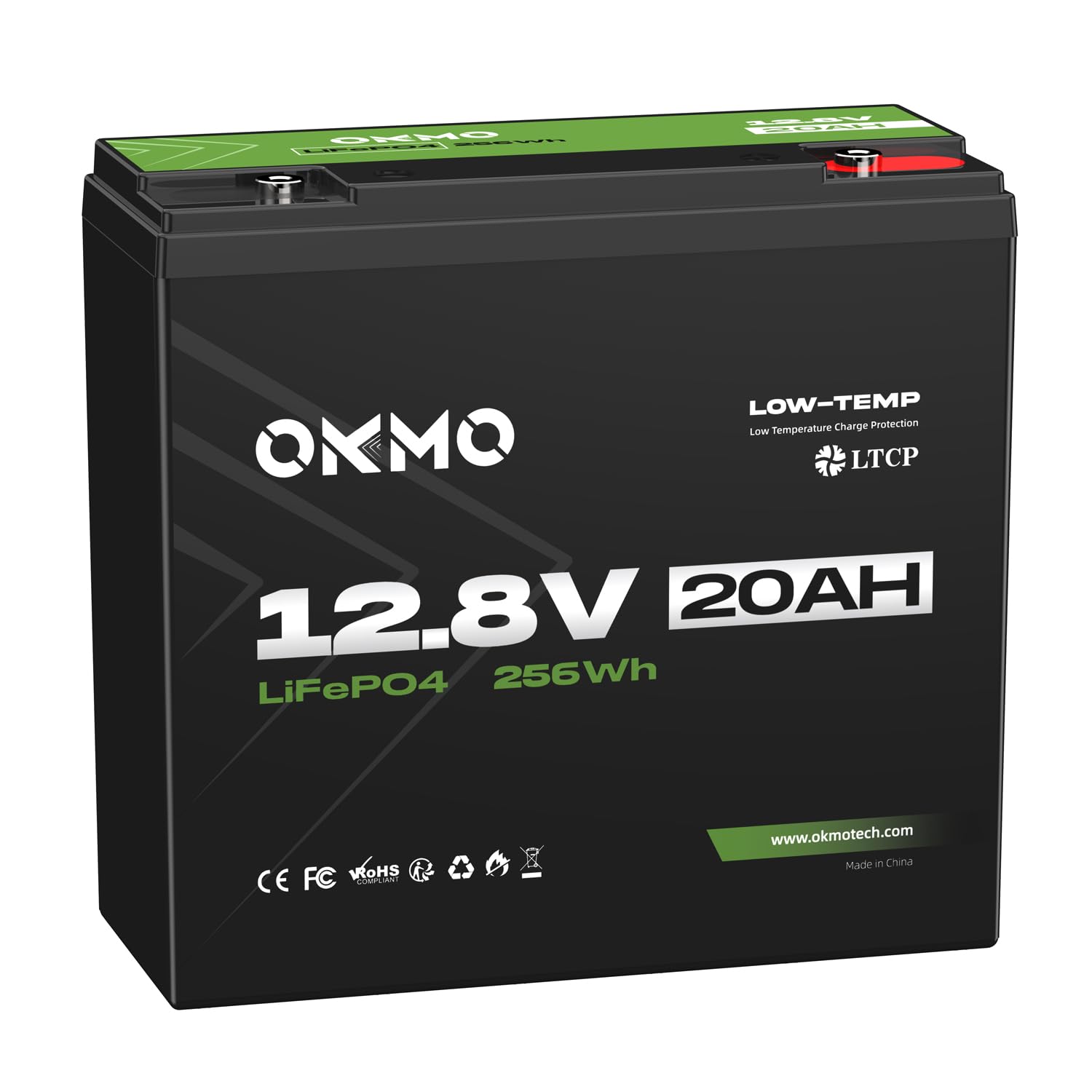 OKMO 12V 20Ah LiFePO4 Lithium Battery - 12.8V Deep Cycle Rechargeable Battery with 4000+ Cycles & LTCP Protection - Perfect for UPS Backup, Kayak Fish Finders, Solar Panels, Power Wheels Toys, Electric Scooters, and Marine Radios - Ideal for Outdoor Adventures & Emergency Power Supply