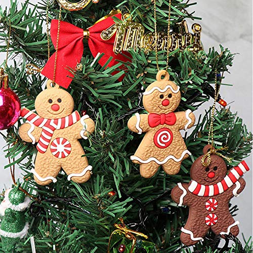 12-Piece Traditional Gingerbread Man Clay Figurine Ornaments Set - 2.95 Inch Christmas Tree Decor, Holiday Hanging Charms for Xmas Party, Home & Office Festive Decorations
