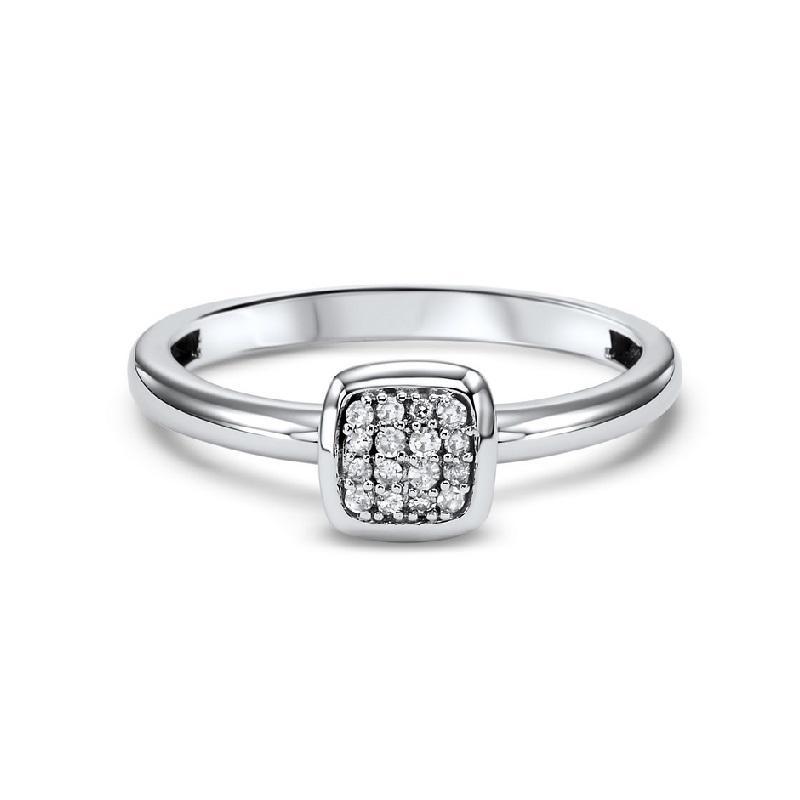 10KT White Gold Diamond Square Cluster Ring - 1/10 CTW - Elegant Wedding Band, Anniversary Gift & Everyday Jewelry for Women