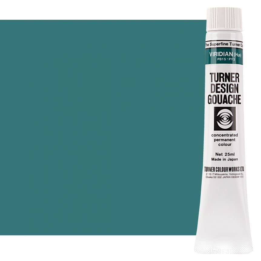 Turner Colour Works Design Gouache Premier Opaque Watercolor Paint - 25ml Tube - Viridian Hue - Professional Artist Grade for Painting, Illustration & Calligraphy - Perfect for Studio, Classroom & Outdoor Sketching