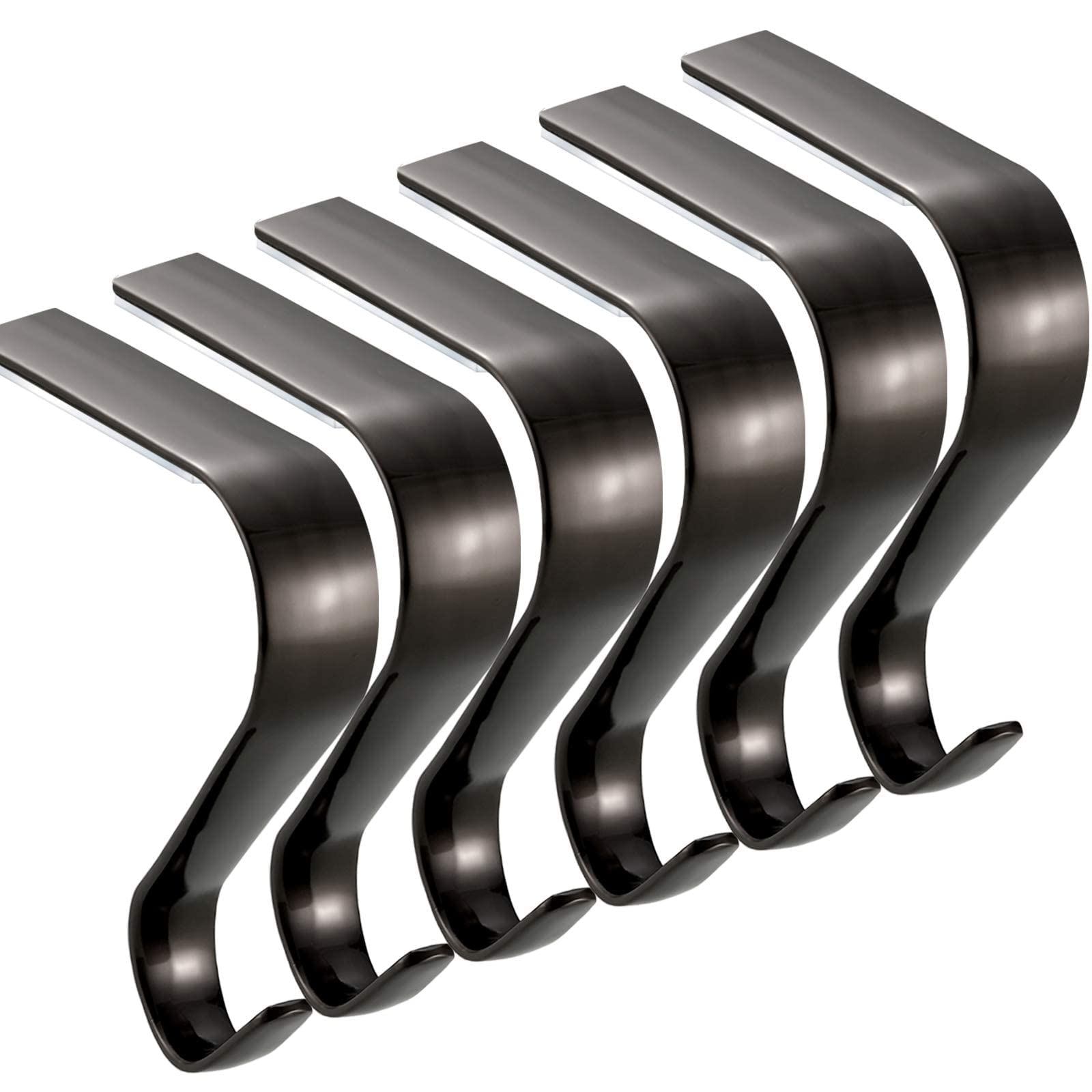 Heavy Duty Christmas Stocking Holders for Mantel - 6 Pack Black Fireplace Hooks for Hanging Stockings | Durable Metal Sock Hangers for Holiday Home Decor & Gift Display