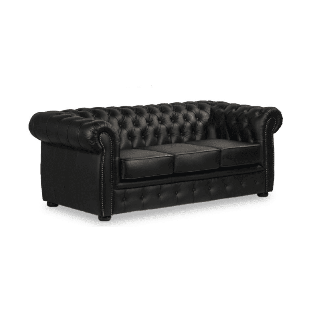 Premium Leather Chesterfield Sofa - Livermoore Genuine Leather Couch for Living Room, Office, Lounge & Library - Classic Tufted Design with Rolled Arms & Nailhead Trim