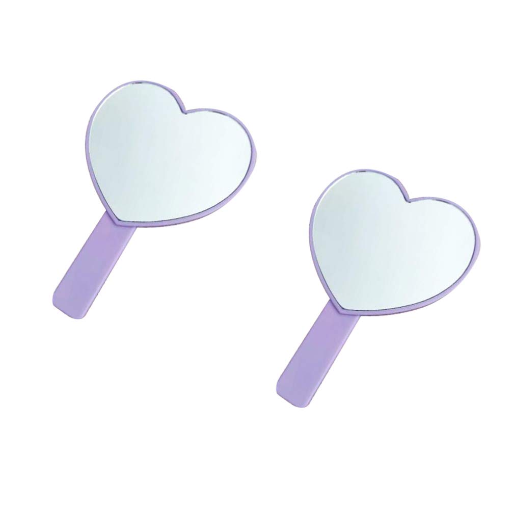 2Pcs Heart-Shaped Handled Makeup Mirror - Compact Cosmetic Mirror with Handle for Women & Girls, Purple - Perfect for Home, Salon, Travel & Gift Giving