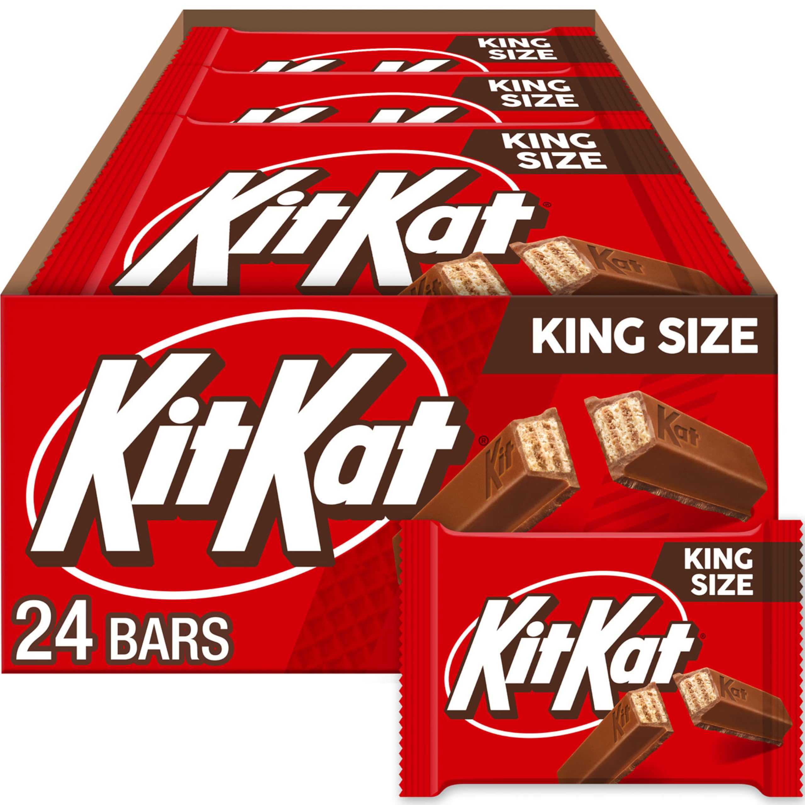 KIT KAT Milk Chocolate Wafer King Size Candy Bars - 3oz (24 Count) Bulk Pack | Perfect for Halloween Treats, Party Favors & Office Snacks