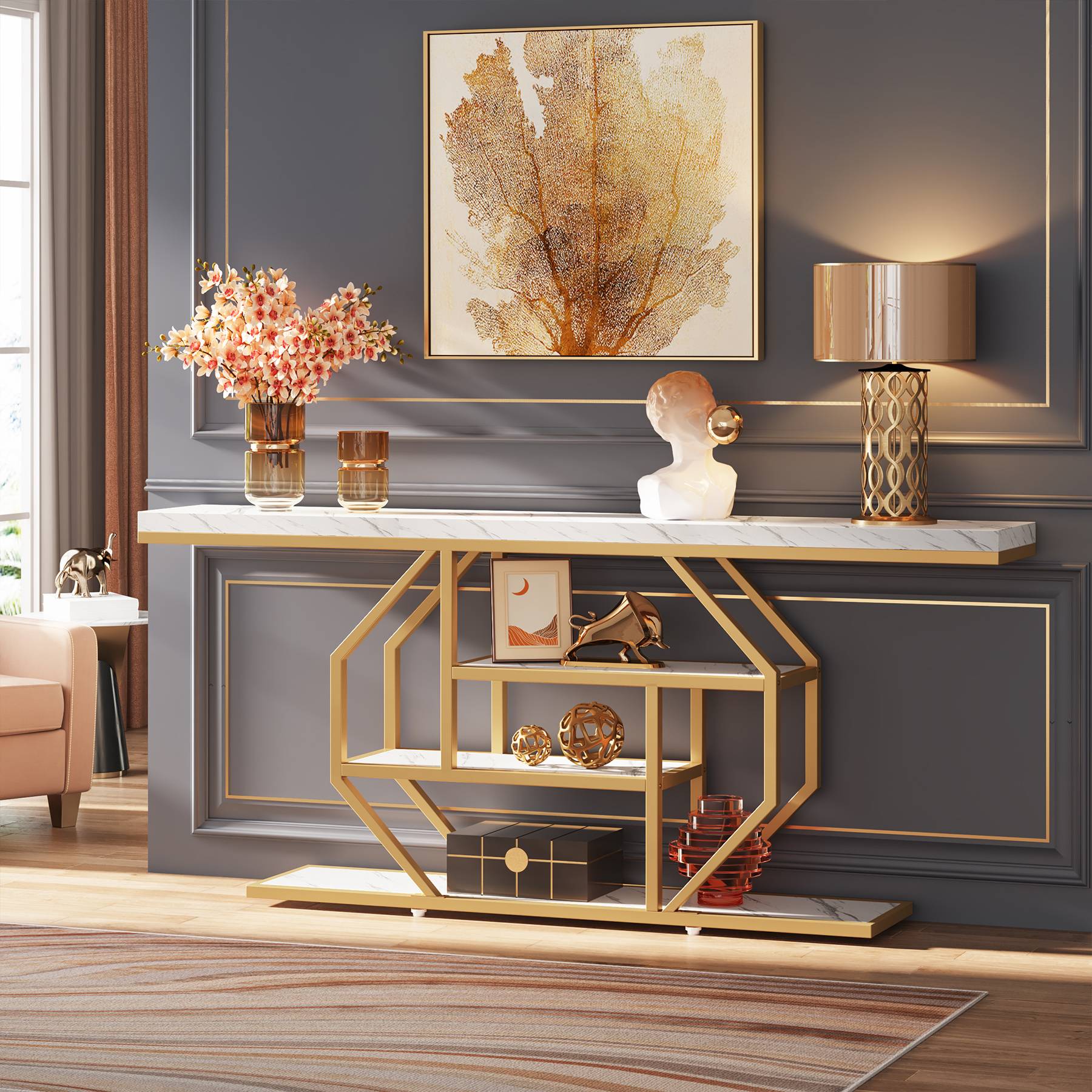 4 Tier Console Table, 70.9 Inch Entryway Sofa Table with Storage Shelves - Perfect for Living Room, Hallway & Small Space Organization