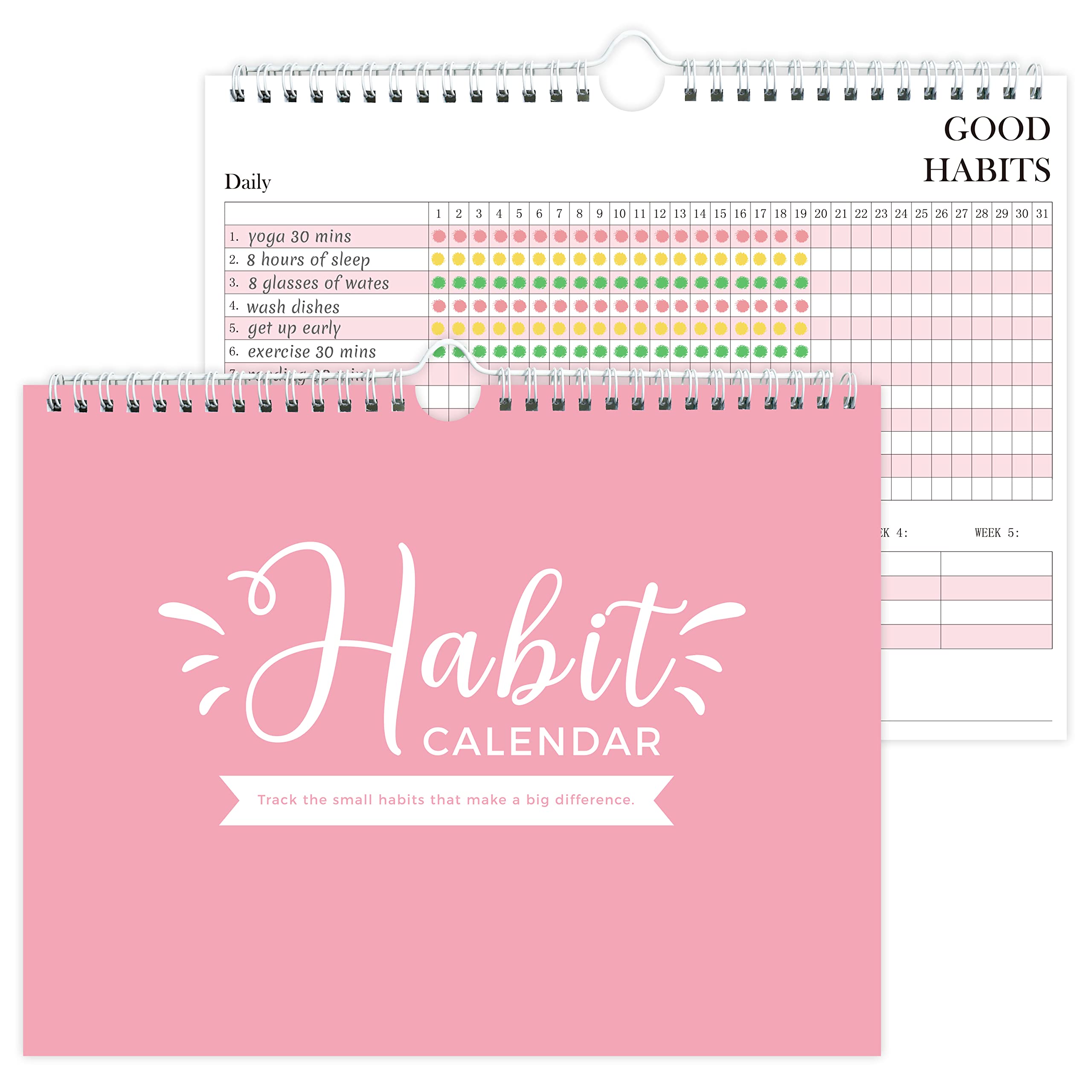 Habit Tracker Journal & Planner - Undated Weekly/Monthly Goal Calendar with Spiral Binding | 8.5x11 Productivity Notebook for Building Routines | Perfect for Students, Professionals & Self-Improvement (12 Months, Pink)