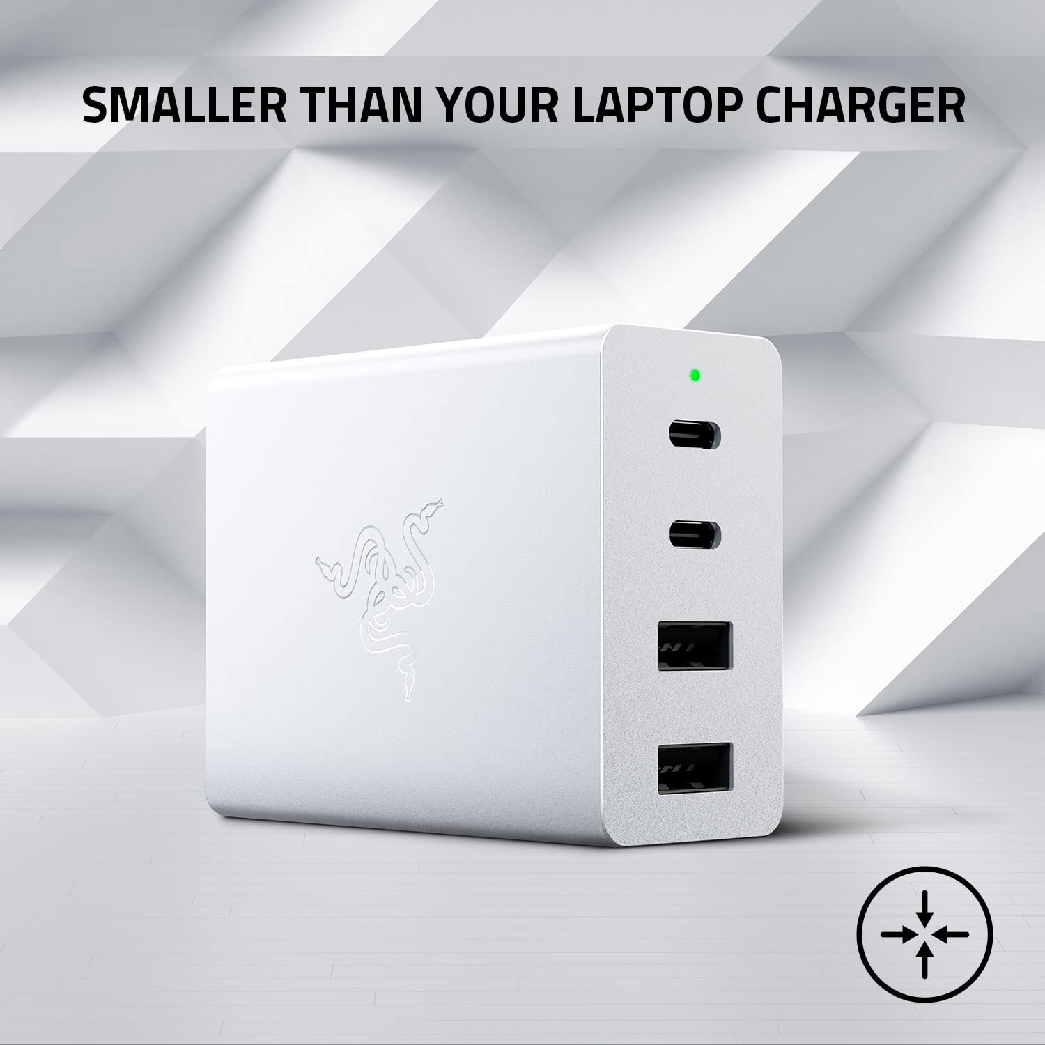 Razer USB-C 130W GaN Charger - 4 Port Fast Charging for Laptops, MacBook, iPad, iPhone & Samsung Galaxy - Compact Travel Charger with International Plugs - Perfect for Home, Office & Travel - White