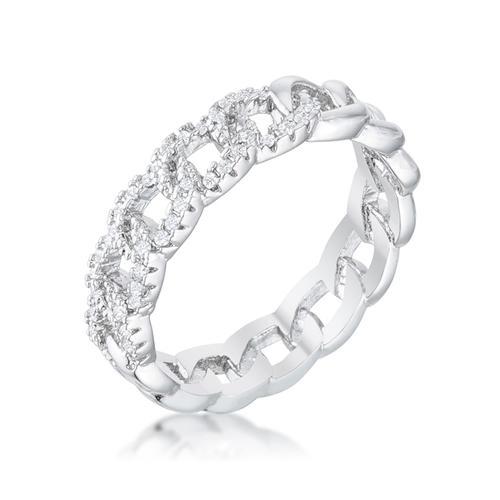 Rhodium Plated Interlocking Chain Ring with Cubic Zirconia CZ - Elegant Jewelry for Women, Perfect for Parties, Weddings & Everyday Wear