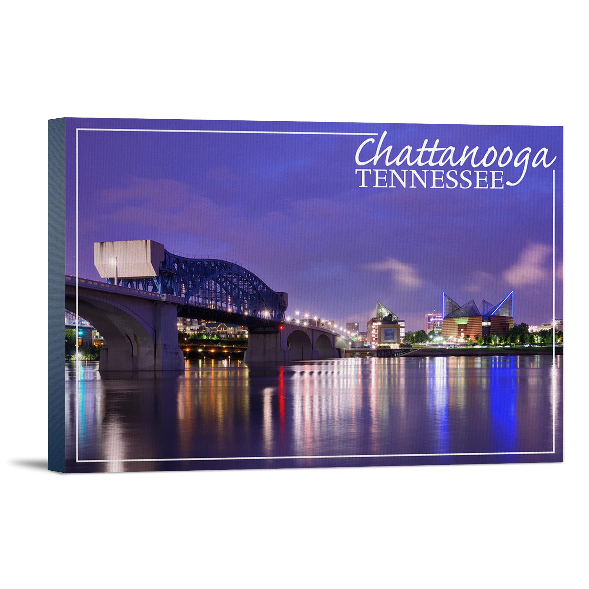 Lantern Press Chattanooga Tennessee Night Wall Art - 16x24 Wrapped Canvas Print for Home & Office Decor - Perfect for Living Room, Bedroom or Gift