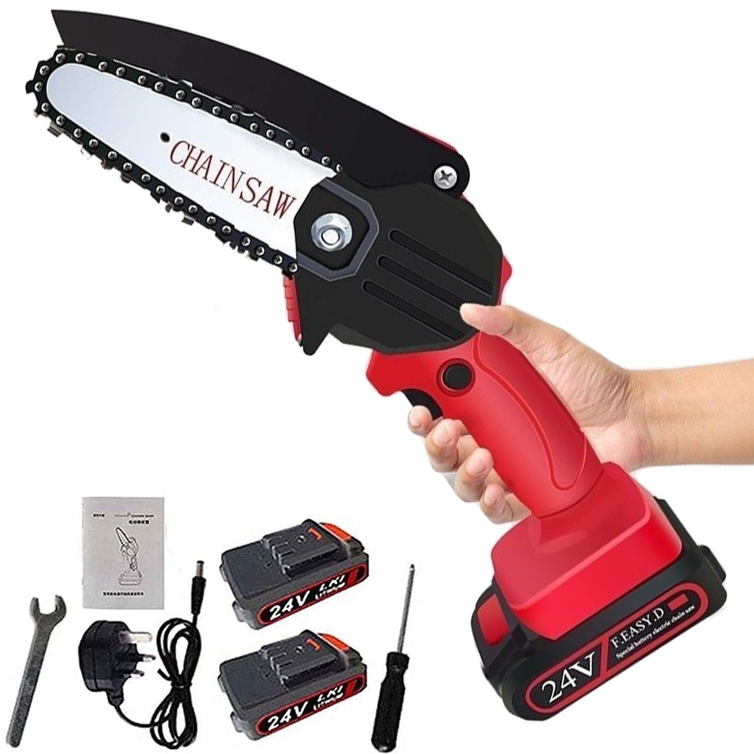 4-Inch Cordless Electric Pruning Saw - Mini Chainsaw for Tree Cutting, Handheld & Portable with 2 Rechargeable Batteries - Perfect for Garden Trimming, Woodworking, and DIY Projects