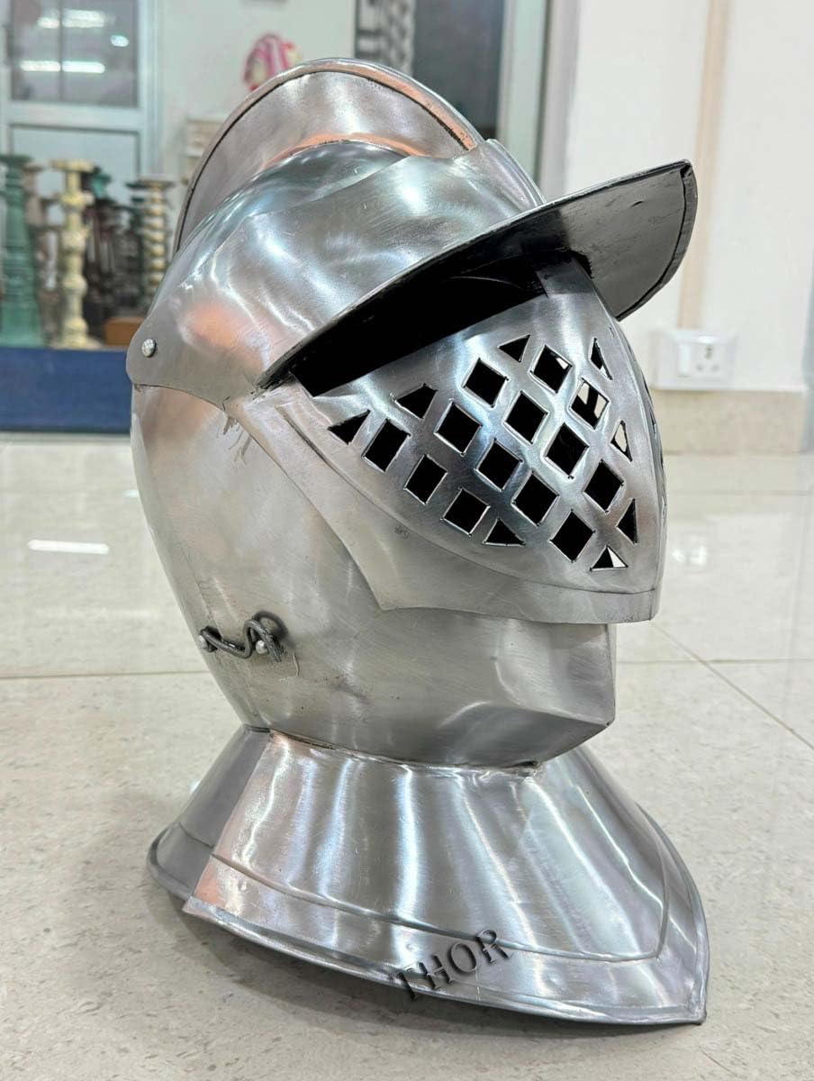 THOR INSTRUMENTS Medieval Knight Helmet - Silver Crusader Battle Armor Close Helmet for LARP, Cosplay & Historical Reenactment