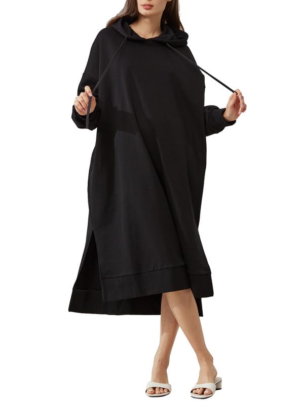 Women's Oversized Hoodie Dress with Pockets - Long Sleeve Pullover Midi Dress for Casual Wear, Loungewear & Street Style Fashion