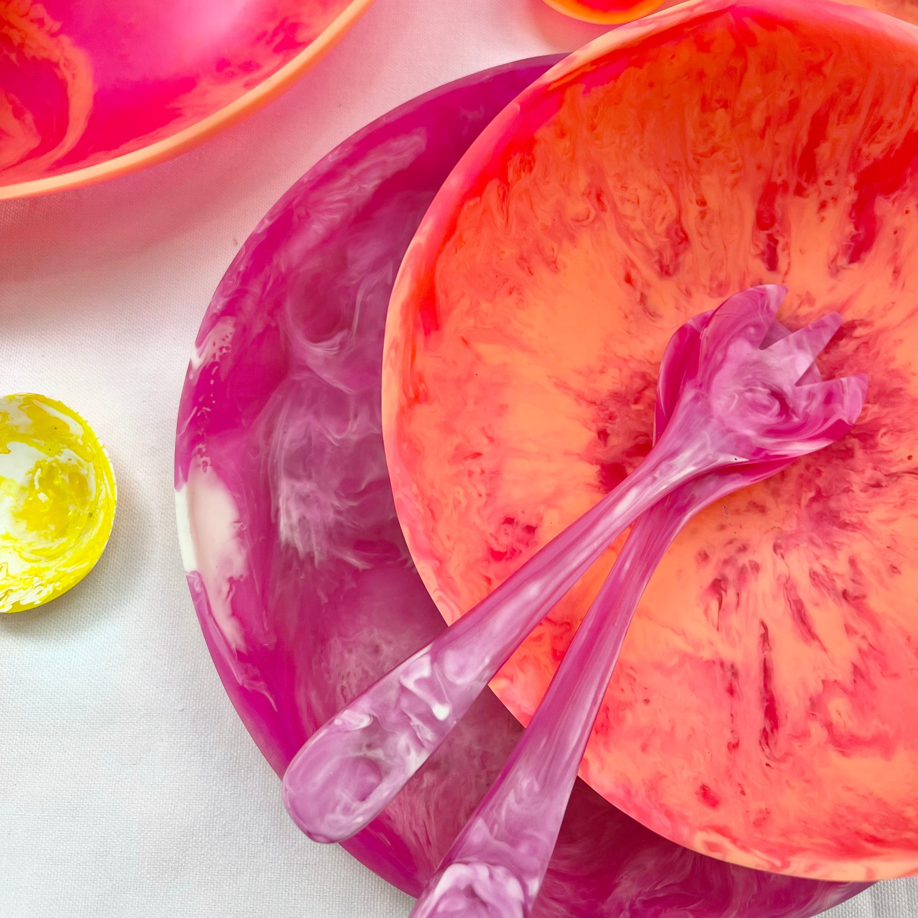 Elegant Rose Resin Salad Servers Set - Heat Resistant Serving Utensils for Fruit, Pasta, BBQ - Perfect for Dinner Parties, Picnics & Outdoor Gatherings