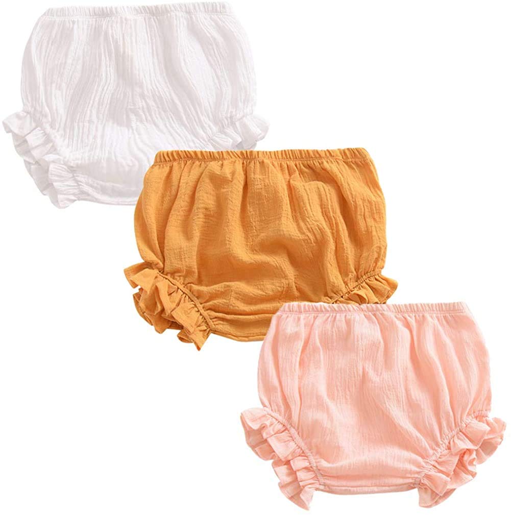 3PC Baby Shorts Set - Newborn Girls & Boys Linen Ruffle Bloomers, Floral Diaper Covers & PP Pants - Soft Cotton for Summer Playtime, Photo Shoots & Casual Outings