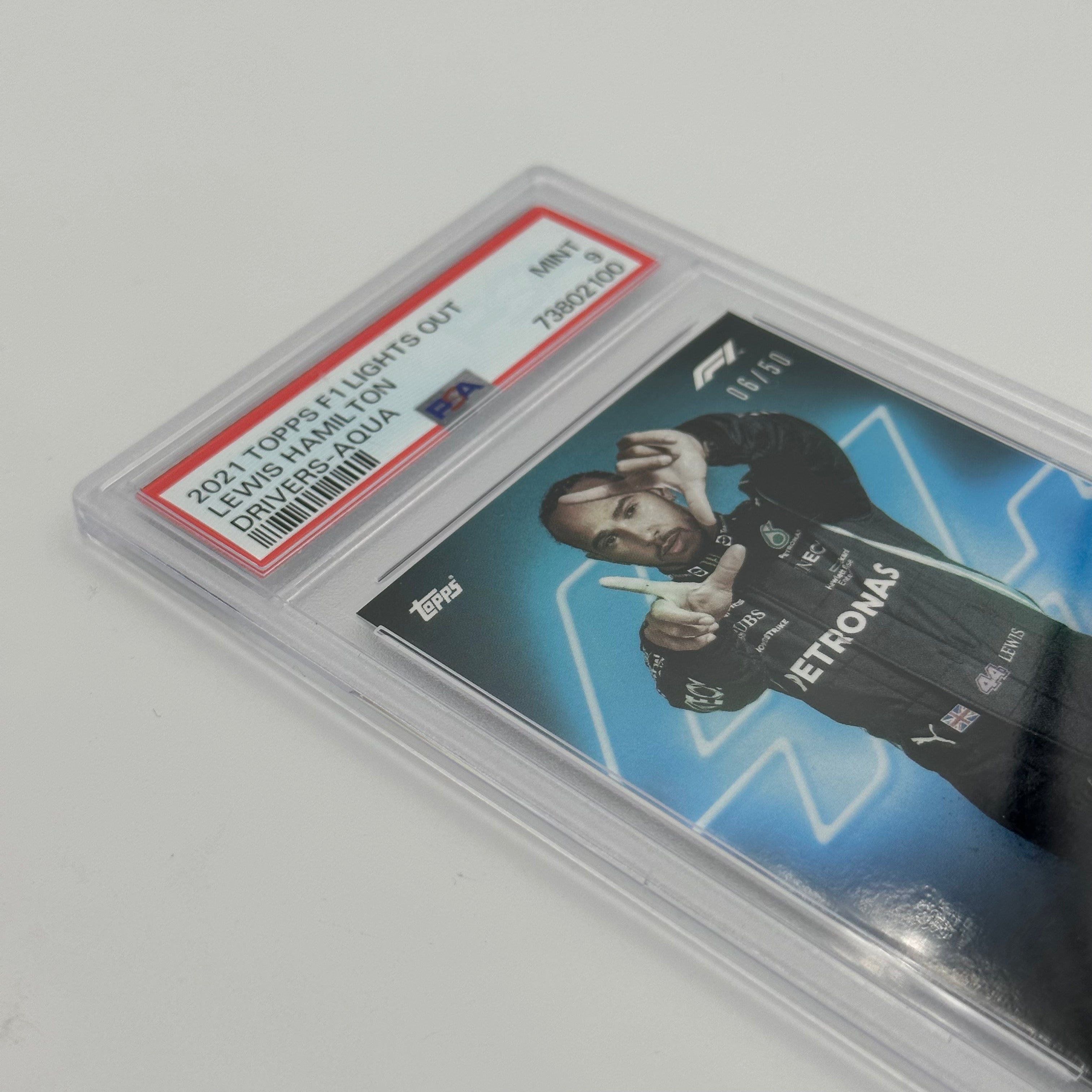 PSA 9 Graded 2006 Lewis Hamilton 50th Anniversary Aqua Racing Driver Card - Perfect for Collectors, Fans, and Sports Memorabilia Enthusiasts