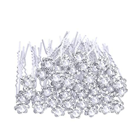 12pcs Pearl Flower Crystal Hair Pins for Wedding Bridal - White Rhinestone Hair Clips for Women & Girls - Perfect for Bridal Parties, Prom, and Formal Events