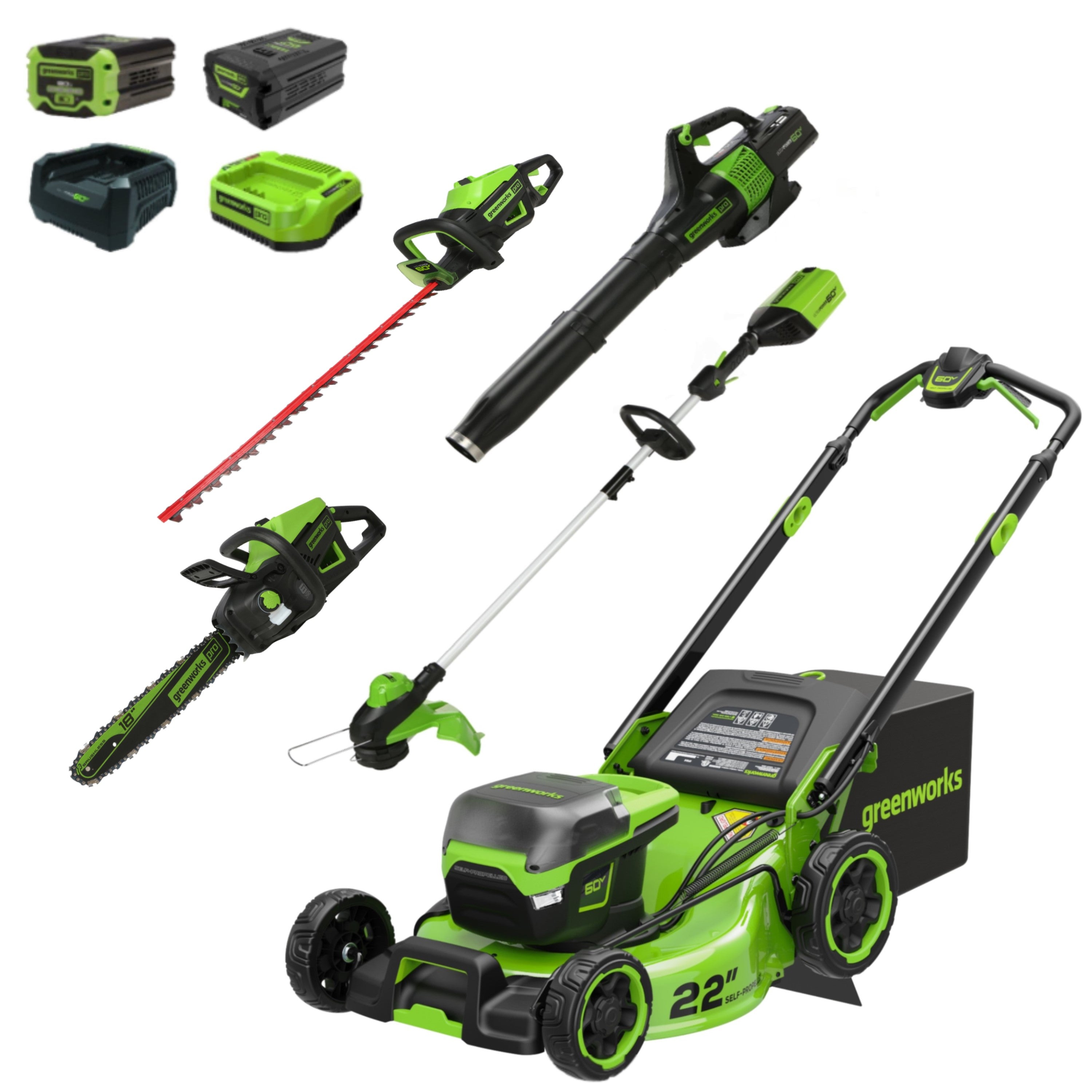 60V 22-Inch Self-Propelled Cordless Lawn Mower with 8.0Ah & 4.0Ah Batteries & Dual Chargers - 5-Piece Combo Kit for Large Yards & Tough Grass Cutting