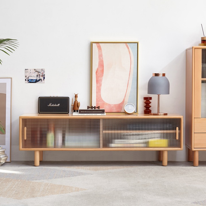 Solid Beech Wood TV Stand with Storage - Modern Entertainment Center for Living Room, Bedroom & Home Theater