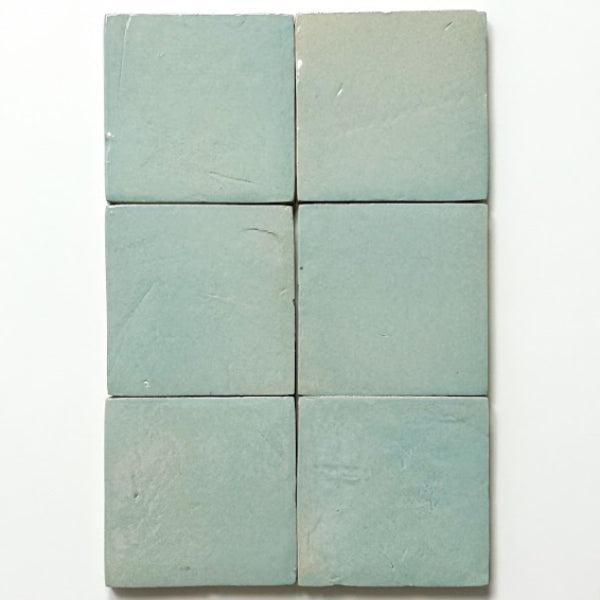Handmade Aqua Blue Evelyn Zellige Tile 4x4 Inches (100x100x12mm) - Perfect for Kitchen Backsplash, Bathroom Walls & Moroccan-Inspired Home Decor