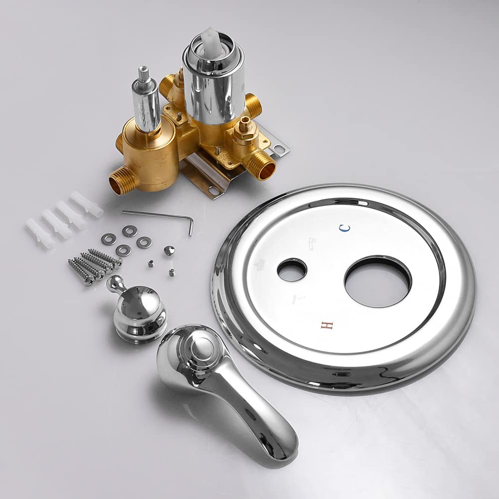 3-Function Shower Diverter Valve - Solid Brass Concealed Shower Mixer with Pressure Balance Technology - Brushed Nickel Trim Kit for Bathroom Shower System - Perfect for Modern Bathrooms and Spa-Like Showers