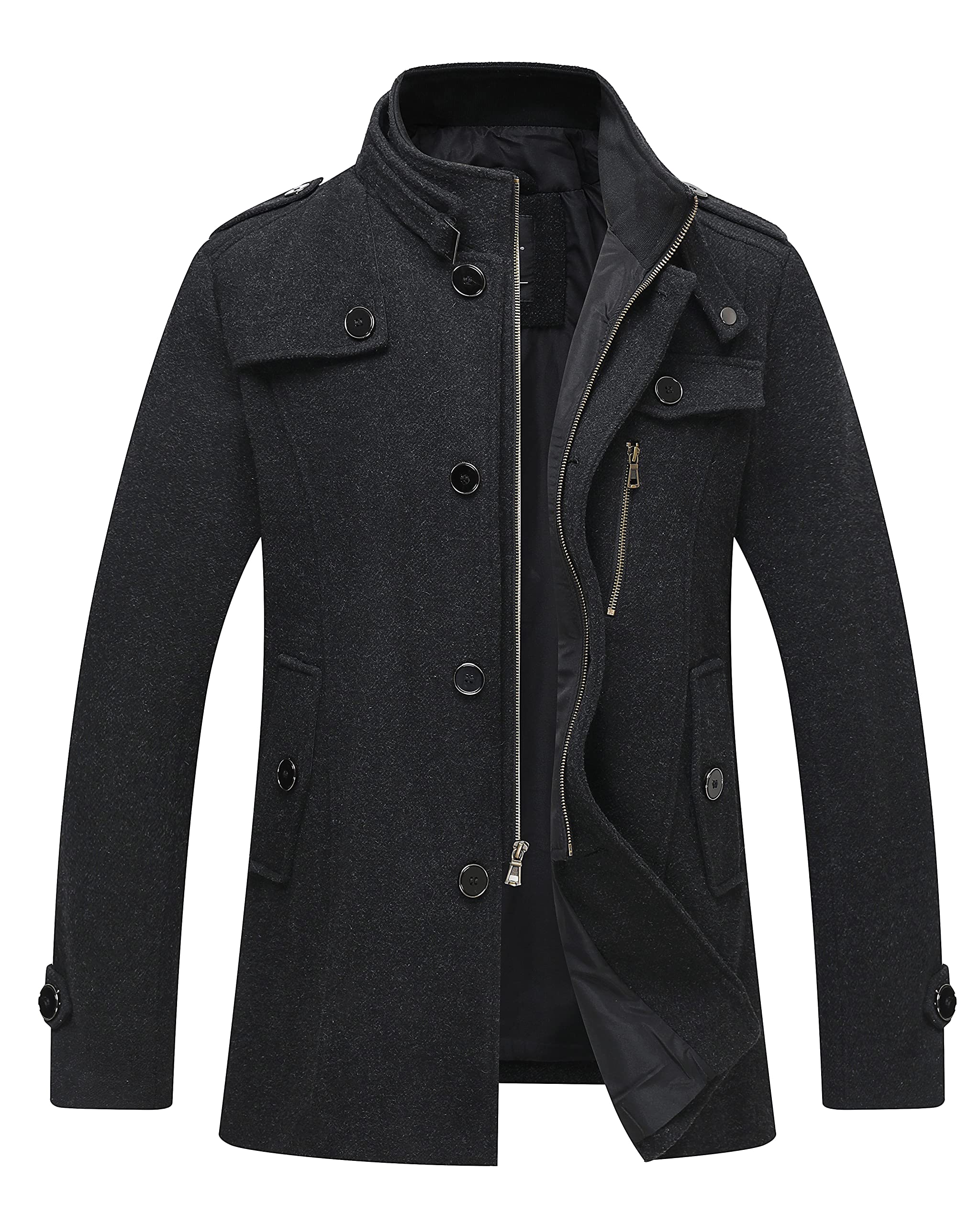 Wantdo Men's Wool Blend Jacket - Stand Collar Windproof Pea Coat for Winter Outdoor Activities & Casual Wear