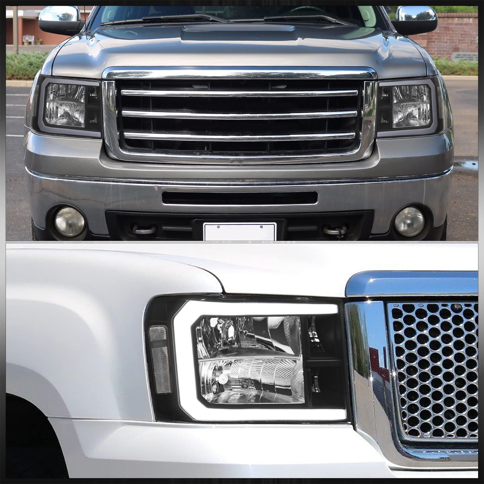 LED DRL Headlights for GMC Sierra 1500/2500HD/3500HD 2007-2014 - Black Housing, Clear Lens - Daytime Running Lights
