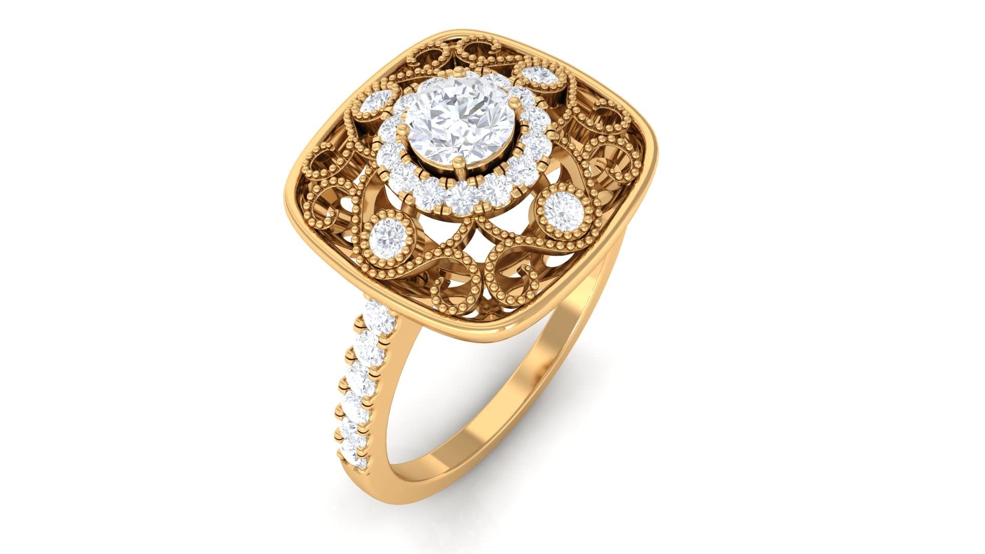 1 CT Diamond Engagement Ring for Women - Art Deco Style 14K Solid Gold Milgrain Band - Vintage Inspired Wedding & Proposal Jewelry - Perfect for Anniversaries, Valentine's Day & Special Occasions