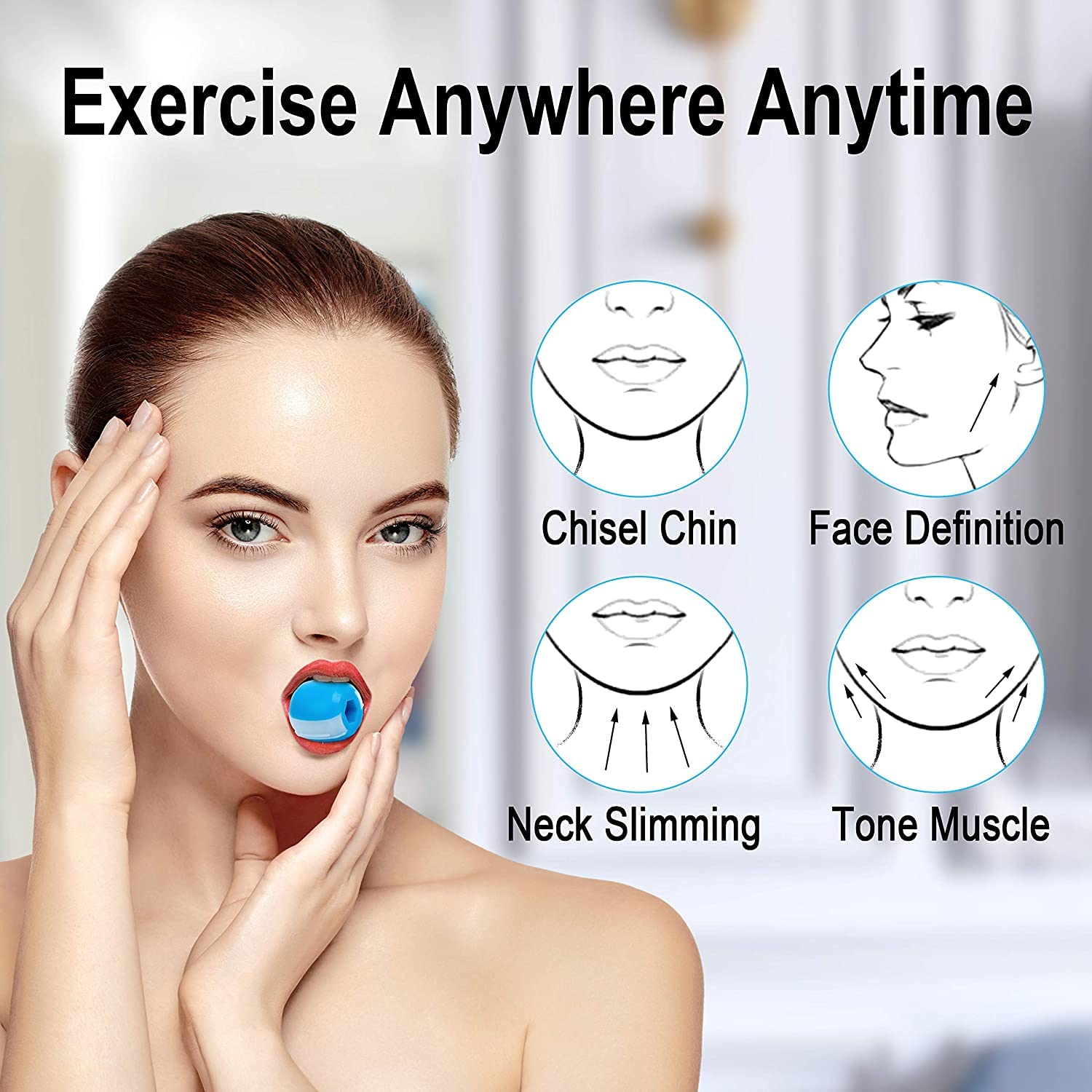 Nyamah Jawline Exerciser Ball - Double Chin Reducer, Face & Neck Toner for Slimming, Stress Relief & Cravings Control - Facial Muscle Trainer for Men & Women (Random Color) - Perfect for Home Gym, Office & Travel Use