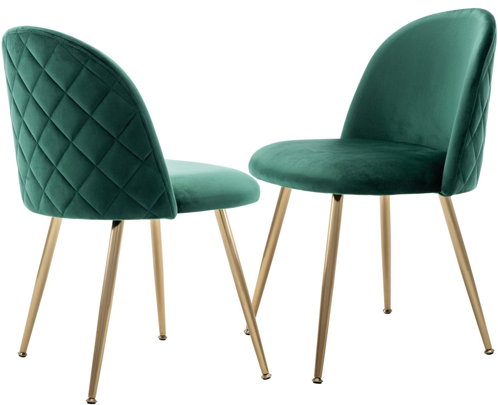 Wahson Set of 2 Velvet Dining Chairs - Dark Green Velvet Upholstered Hostess Chairs with Golden Chrome Legs | Elegant Dining Room Furniture for Home, Restaurant & Office