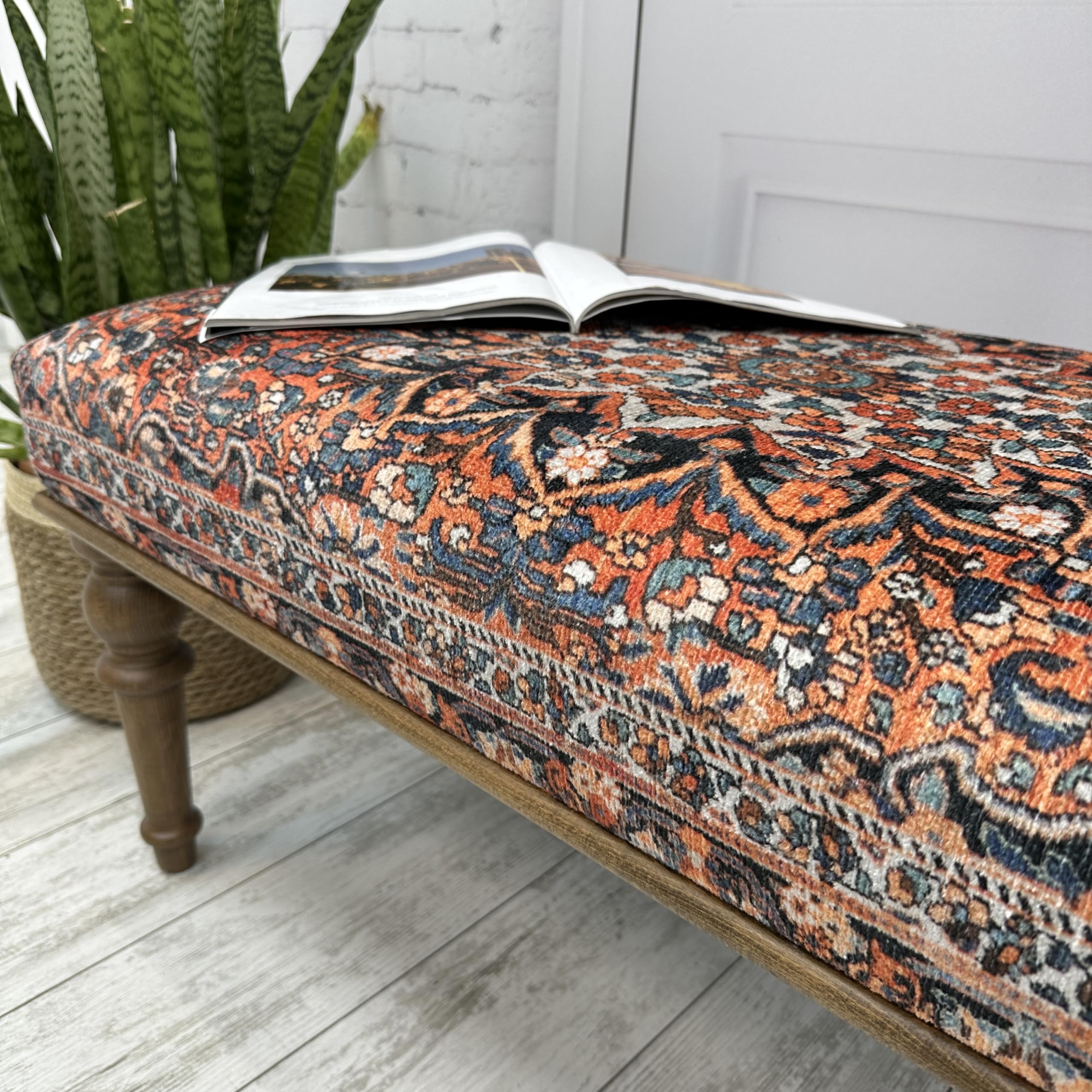 Boho Large Storage Ottoman Bench - 18x18x48 Inch Upholstered Wood Foot Stool for Living Room, Bedroom, Entryway | Multi-Functional Seat with Storage | Perfect for Home Decor, Extra Seating & Organization (Era-17)