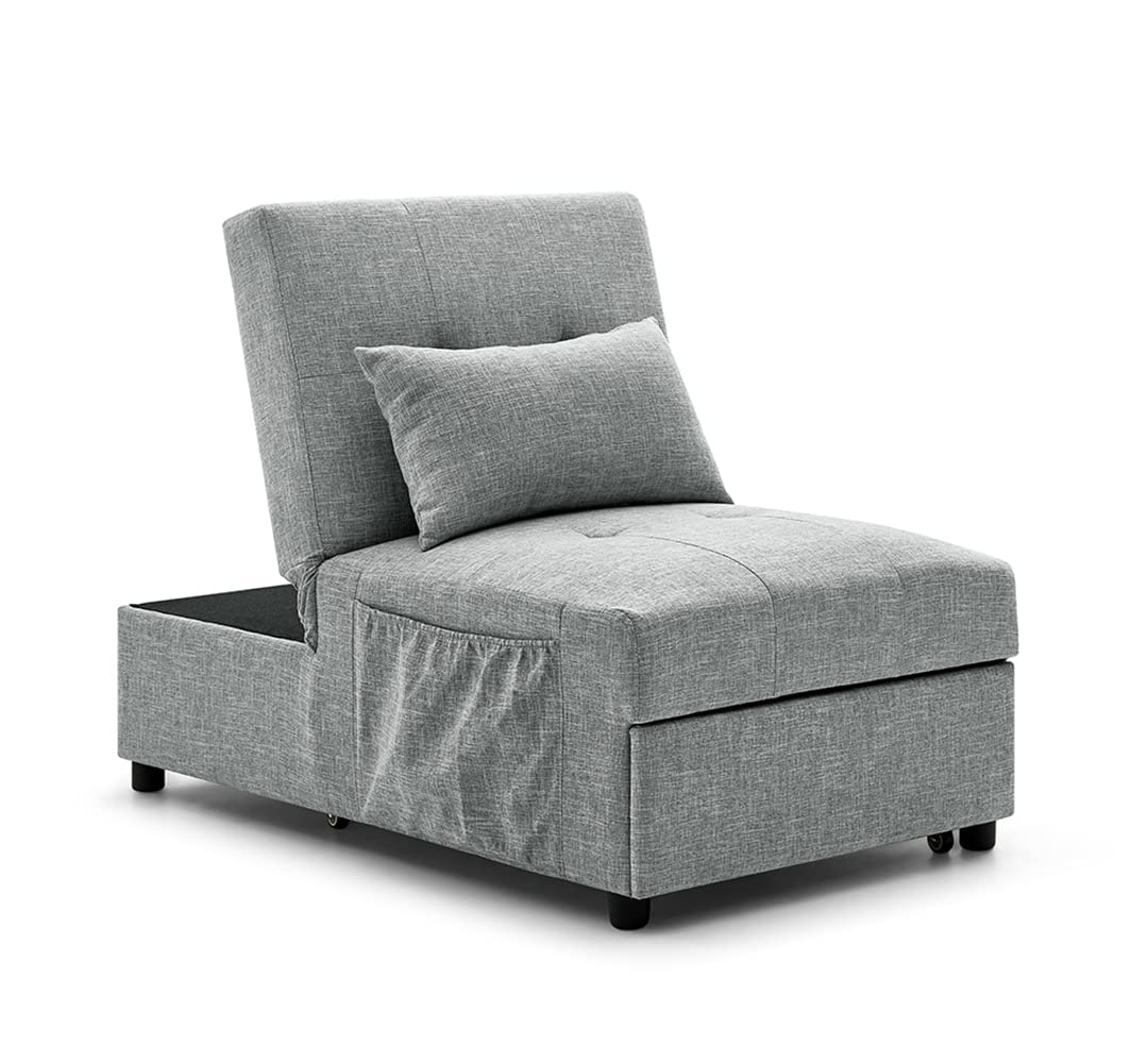 Bidook Grey Folding Ottoman Sleeper Sofa Bed - 4 in 1 Multi-Functional Convertible Furniture for Small Spaces | Ottoman, Chair, Sofa Bed & Chaise Lounge | Perfect for Apartments, Dorms, Guest Rooms & Home Offices