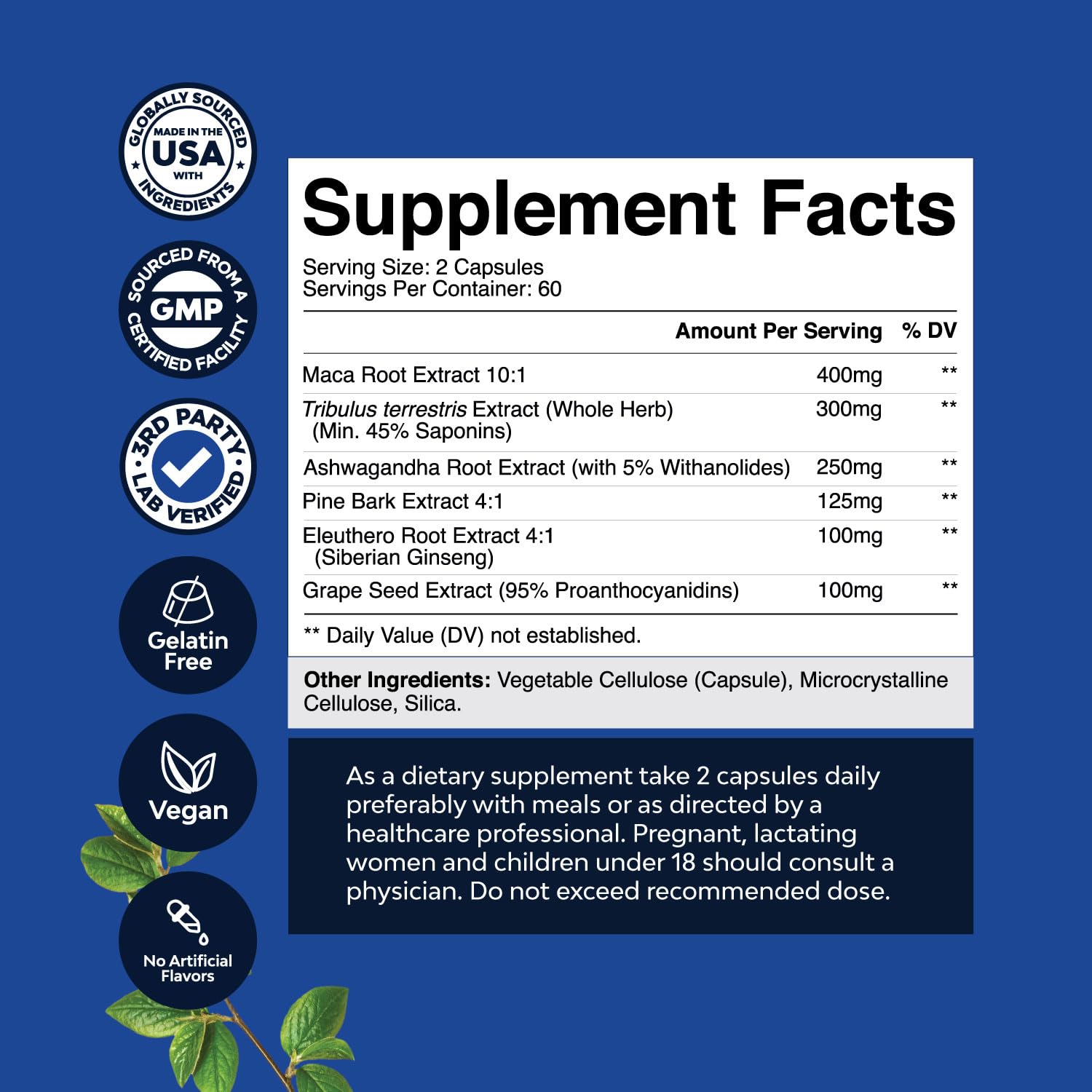 Potent Black Maca Root Capsules for Men - Natural Herbal Supplement with Siberian Ginseng & Ashwagandha - Supports Energy, Vitality & Overall Health (60 Capsules) - Perfect for Daily Wellness Routine, Workout Recovery & Stress Relief