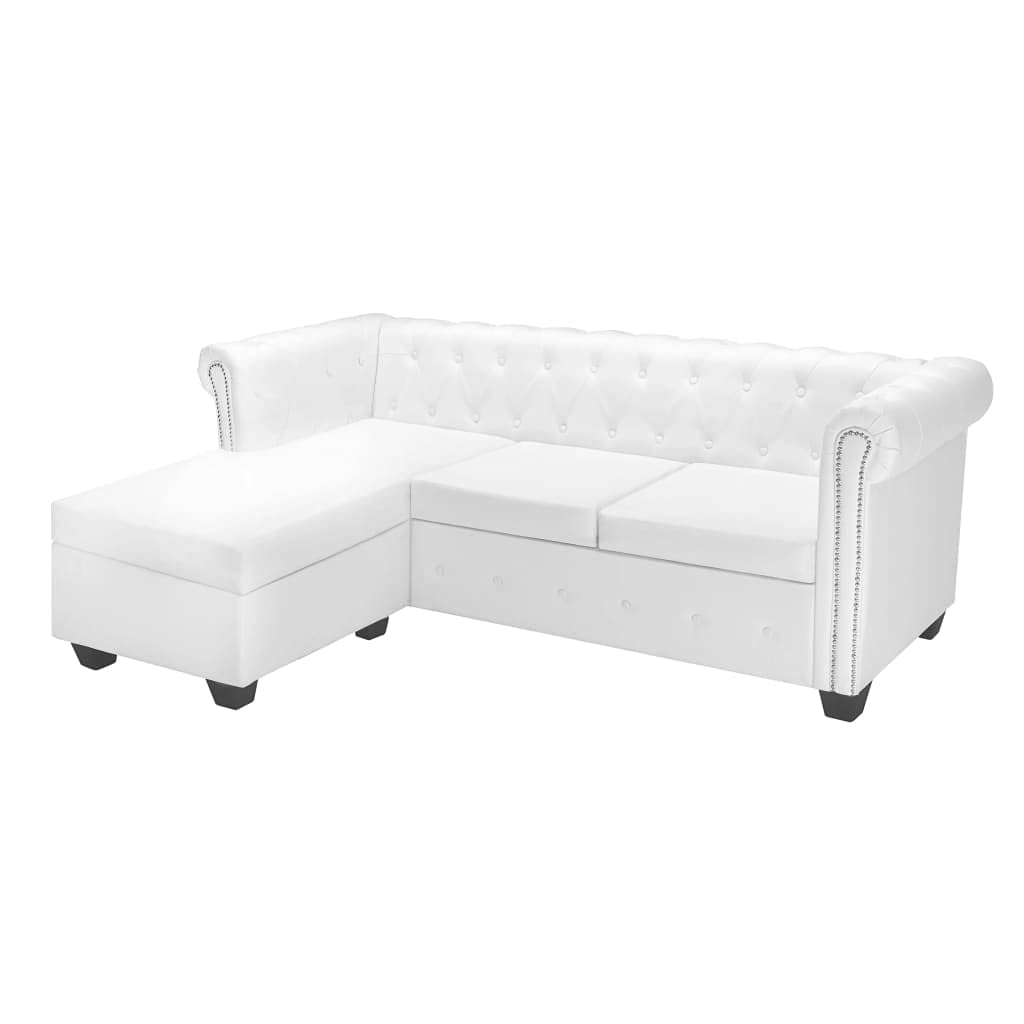 L-Shaped Corner Sofa Set - Modern Modular Chesterfield Style Artificial Leather White Couch for Living Room, Apartment & Office | Perfect for Small Spaces, Movie Nights & Lounge Areas