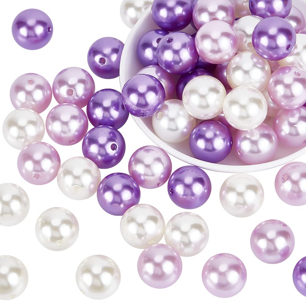 60pcs 20mm Acrylic Pearl Bubblegum Beads - Large Purple Focal Beads for Jewelry Making, Bracelets, Necklaces, Pen Decor, Wedding & Christmas Crafts - DIY Garland, Bag Chain, Chunk Pen Beads Supplies