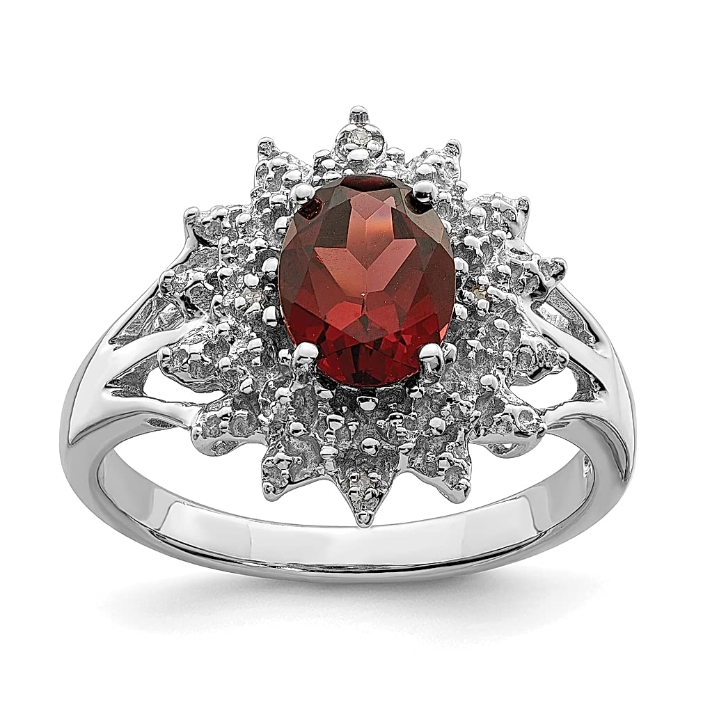 925 Sterling Silver Red Garnet Diamond Band Ring for Women - Dainty Gemstone Jewelry Gift for Her - Perfect for Anniversary, Valentine's Day & Special Occasions