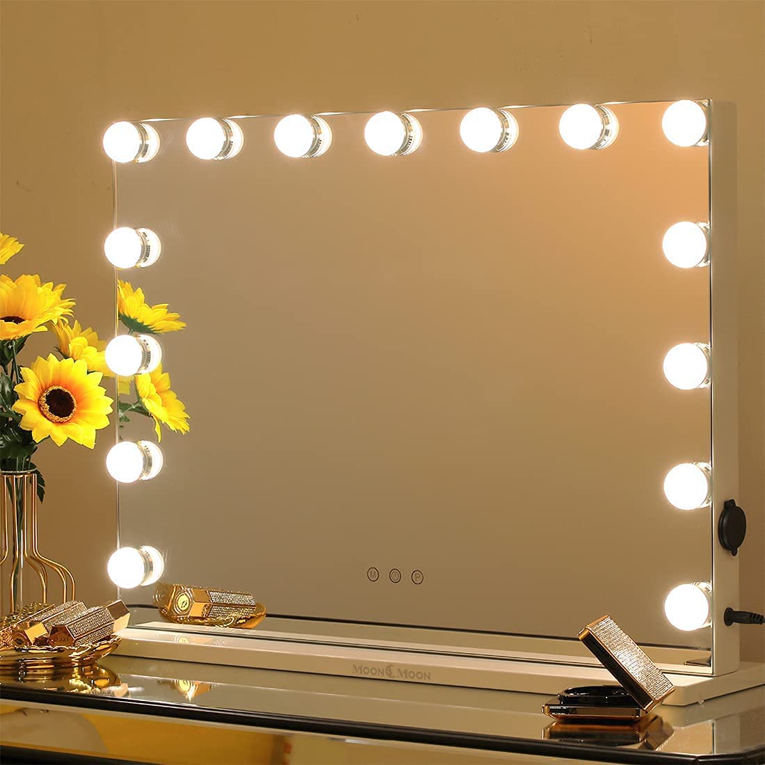 Hollywood Vanity Mirror with LED Lights - Professional Makeup Mirror with Adjustable Brightness, Touch Control & 58x46CM Large Mirror for Makeup Application (Black) - Perfect for Home Dressing Room, Beauty Salon & Professional Makeup Artists