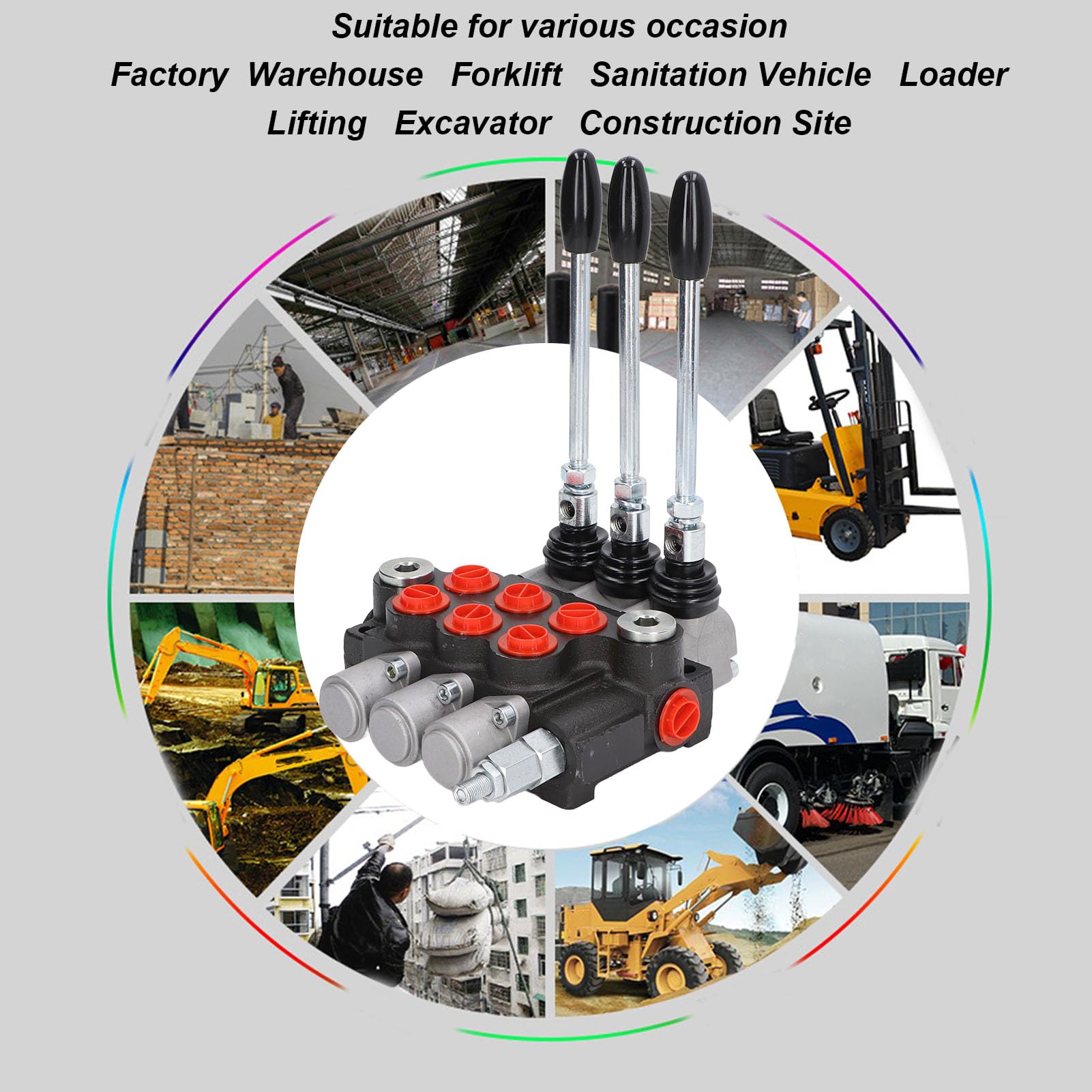 Eujgoov 3 Spool Hydraulic Control Valve - Double Acting Cast Iron Loader Valve P40-3OT for Tractors, Excavators & Heavy Equipment Hydraulic Systems
