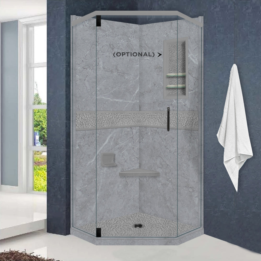 Grio Marble Pebble Neo Shower Enclosure Kit - Waterproof Bathroom Glass Door with Stainless Steel Frame for Modern Home & Spa Use