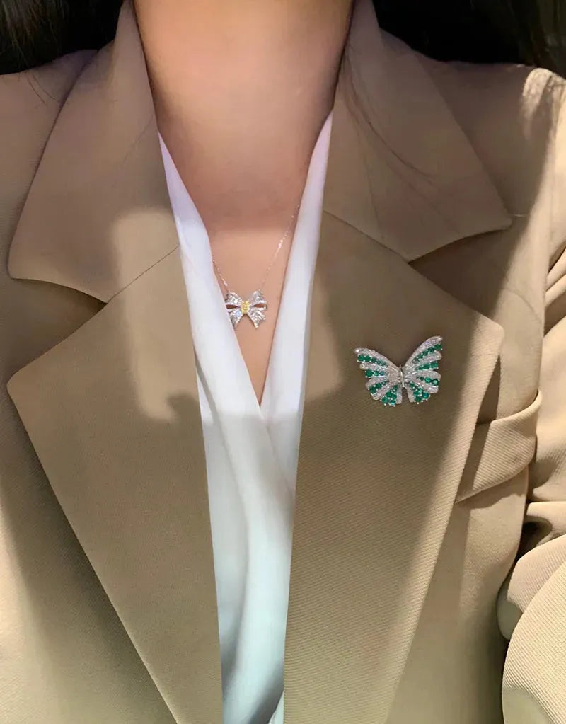 18K White Gold Butterfly Necklace for Women - Luxury Emerald & Diamond Jewelry for Parties, Weddings & Special Occasions