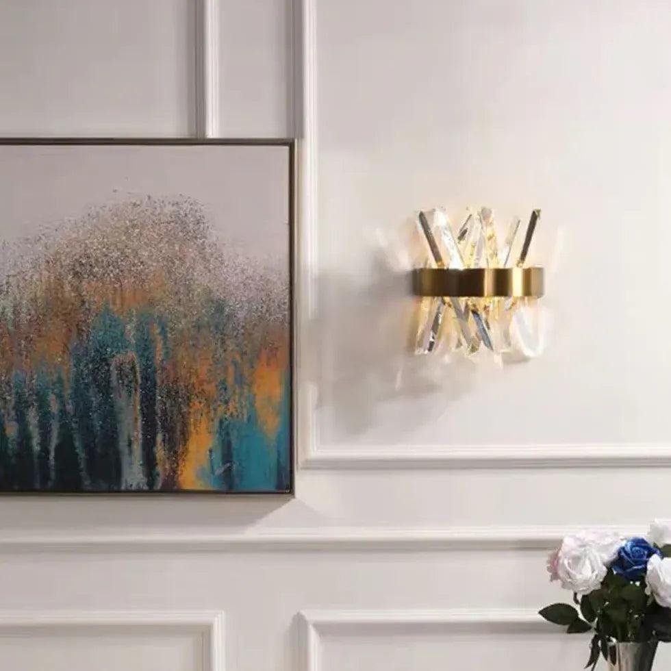 Geometric Crystal Gold Wall Lights - Modern LED Sconce for Bedroom, Living Room & Hallway Decor - Elegant Lighting Fixture for Home & Office