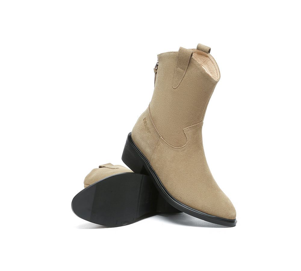 EVERAU® Women's Leather Boots with Zipper - Pointed Toe & Block Heel for Comfort & Style | Perfect for Office, Party & Winter Outfits