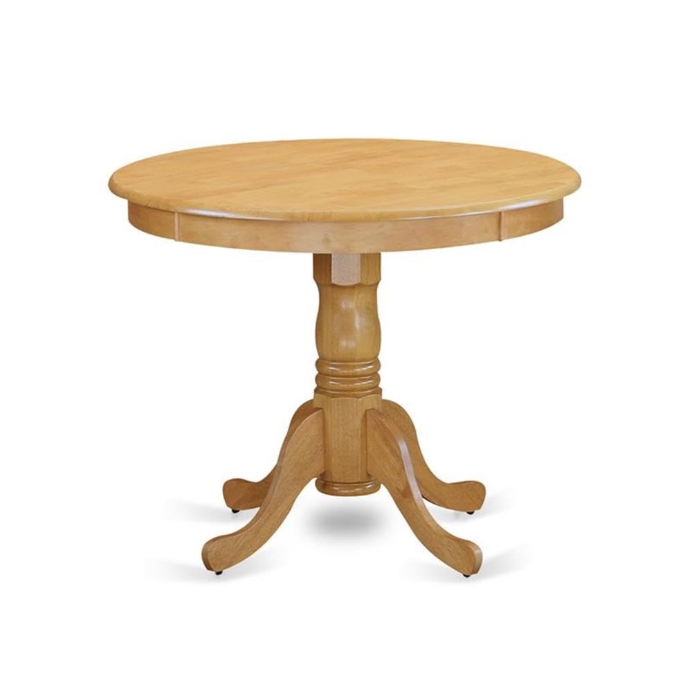 East West Furniture ANVA3-OAK-W 3 Piece Round Dining Table Set with Pedestal Base & 2 Chairs for Small Spaces - 36x36 Inch Oak Kitchen Table - Perfect for Apartments, Breakfast Nooks & Cozy Dining Areas